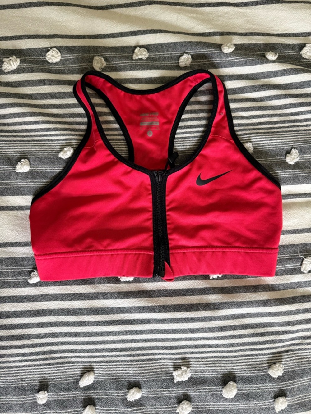 Nike dri-fit Red Front-Zip Racerback Sports Bra with Black Trim